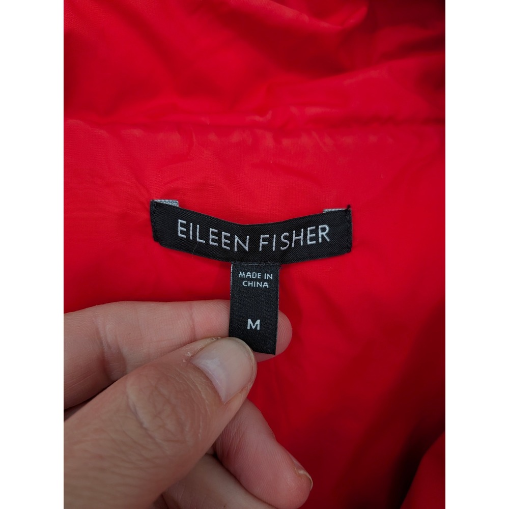 Eileen Fisher Puffer Vest Women Medium Red Down Feather Filled Quilted Snap - Picture 4 of 8